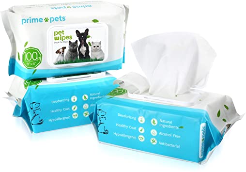 Dog Wipes, Deodorizing Hypoallergenic Pet Wipes for Dogs & Cats, 100% Fragrance Free, Natural & Friendly Pet Grooming Wipes for Cleaning Faces Bums Eyes Ears Paws Teeth