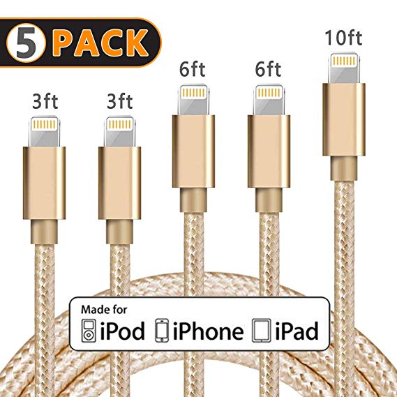 iPhone Charger Lightning Cable iPhone Cable MFi Certified Apple iphone charer cable Xs MAX XR X 8 7 6s 6 5E Plus ipad car Charger Charging Cable Cord Fast Long USB c 3 3 6 6 10 ft to 5pack Chargers 13