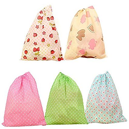 BINGONE Drawstring Bags Home Storage Travel Use Set of 5 Different Colors 14.3 X 11.7"