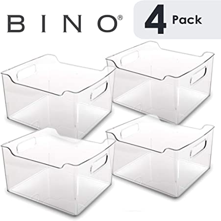 BINO Clear Plastic Storage Bin with Handles - Plastic Storage Bins for Kitchen, Cabinet, and Pantry Organization And Storage - Home Organizers And Storage - Refrigerator and Freezer Organizer Bins