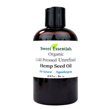 100% Pure Cold Pressed Organic Extra Virgin / Unrefined Hemp Seed Oil (Also Edible) - 8oz - Imported From Canada - Free Pump - Offers Relief From Dry & Cracked Skin, Eczema, Baby Eczema, Psoriasis, Dermatitis, Rosacea & All Common Skin Conditions, Best Natural Moisturizer - 100% Natural, Vegan, Chemical & Preservative Free - By Sweet Essentials