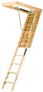 Louisville Ladder S254P 250-Pound Duty Rating Wooden Attic Ladder Fits 7-Foot to 8-Foot 9-Inch Ceiling Height, 25.5-to-54-Inch Rough Opening