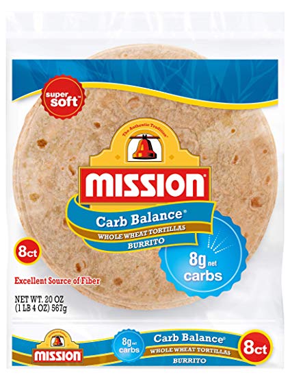 Mission Carb Balance Burrito Whole Wheat Tortillas | Low Carb, Keto, Whole Grains | High Fiber, No Sugar | Large Size | 8 Count