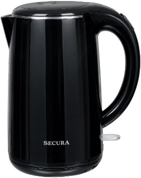 Secura SWK-1701DB Stainless Steel Double Wall Electric Water Kettle, 1.8 quart, Black