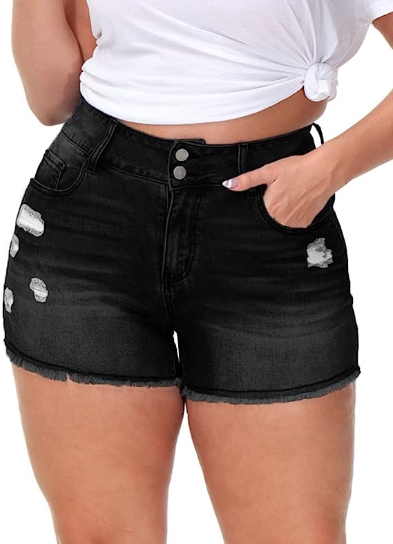 Gboomo Womens Plus Size Casual Denim Shorts High Waisted Distressed Jean Shorts Ripped Short Jeans