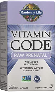 Garden of Life Vitamin Code Raw Prenatal Multivitamin, Whole Food Prenatal Vitamins with Iron, Folate not Folic Acid, Probiotics, Best Vegetarian Non-GMO Gluten Free Prenatals for Women, 180 Capsules