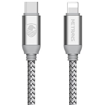 Type C to Lightning Cable, Metrans 3FT Nylon Braided USB C 3.1 Male to Lightning Charging Cord Sync & Data Cable for iPhone 6/ 7/6s 7 Plus/ iPad/ New MacBook/ Chromebook Pixel/ HP Pavilion, Silver