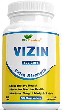 VIZIN Eye Care, Extra Strength, 30 Veg Capsules - 20mg Marigold Lutein with Bilberry Extract and Zeaxanthin - Helps Support Eye Health and Promotes Macular Health - 100% Money Back Guarantee