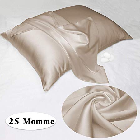 100% Pure Natural Mulberry Silk Pillowcases, Queen Size(20‘’X30) Pillow Case Cover 25 Momme, 900 Thread Count, with Hidden Zipper for Hair & Skin (Cream)