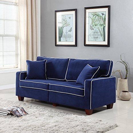 Divano Roma Furniture Collection - Modern Two Tone Velvet Fabric Living Room Love Seat Sofa - Various Colors (Blue)