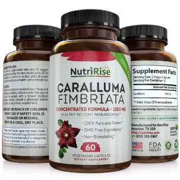 Pure Caralluma Fimbriata For Weight Loss 1000mg. Appetite Suppressant, Extreme Fat Burn & Carb Blocker. All Natural Caralluma Extract. Maximum Potency For Best Results. 60 Capsules. Made in USA