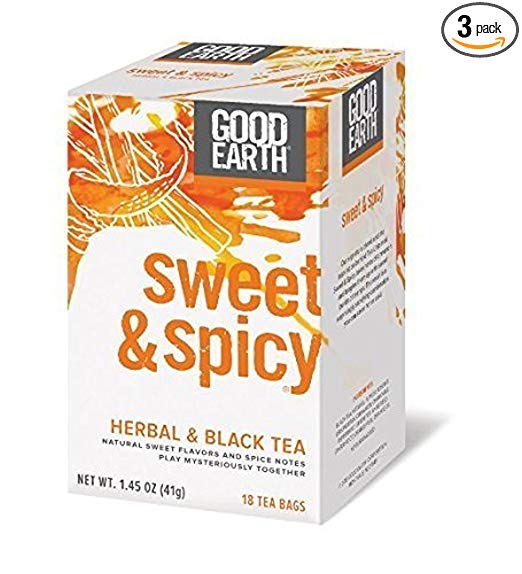 Good Earth Sweet & Spicy Herbal & Black Tea, 18 Tea bags, 1.43 Ounce (Pack of 3)