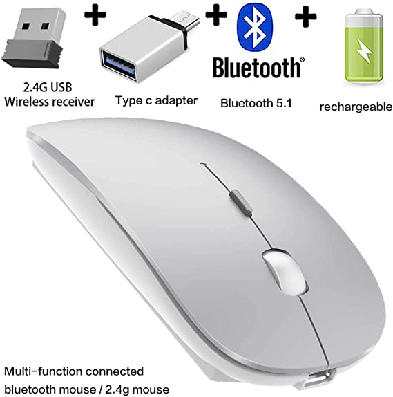 Bluetooth Mouse Wireless Bluetooth Mouse for iPad Mac MacBook Pro MacBook Air iMac Chromebook Desktop Computer (Silver 2)