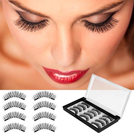 Magnetic False Eyelashes, AOFU 3D Fiber Reusable Lashes Extension,Long Lasting Natural and Bushy Professional Eye Lash (12 Pcs) (Black)