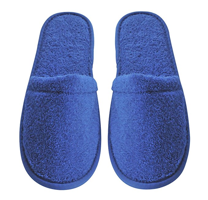 Arus Men's Turkish Organic Terry Cotton Cloth Spa Slippers, One Size Fits Most, Royal Blue with Black Sole