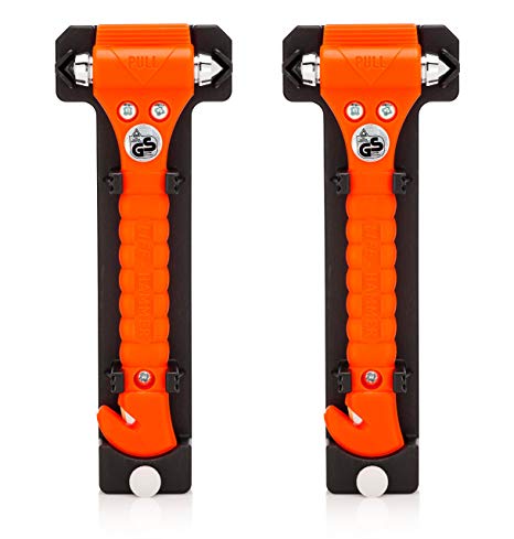 Lifehammer Brand Car Safety Hammer, the Original Emergency Escape and Rescue Tool with Seatbelt Cutter, Made in the Netherlands, Orange (2-Pack)