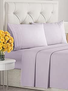 Full Size 4 Piece Sheet Set - Extra Soft, Breathable & Cooling Sheets - Hotel Luxury Durable Bed Sheets for Women & Men - Deep Pockets, Easy-Fit & Wrinkle-Free Sheets - Light Lilac Oeko-Tex Bed Sheets