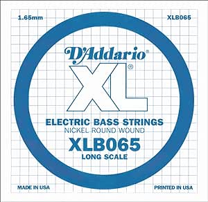 D'Addario XLB065 XL Nickel Wound Bass Guitar Single String - .065 Gauge, Long Scale