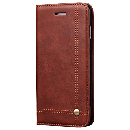 Pirum Magnetic Flip Cover for Apple iPhone 6 Plus iPhone 6s Plus 5.5 Inch Leather Case Wallet Slim Book Cover with Card Slots Cash Pocket Stand Holder - Brown