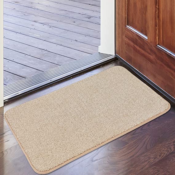 MAYSHINE Non-slip Doormat Cotton Door Mat Mud Dirt Trapper Mats Entrance Rug Shoes Scraper Floor Indoor - 45x75cm Beige