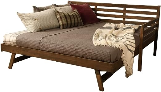 Kodiak Furniture Boho Wood Daybed with Pop Up Trundle in Walnut Brown Finish