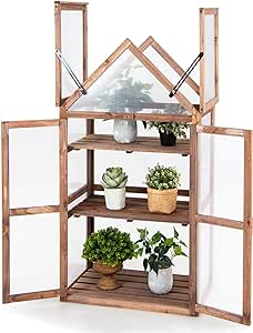 Giantex 3-Tier Garden Cold Frame, Portable Wooden Mini Greenhouse Storage Shelves, Transparent Flip-Top Roof, Indoor & Outdoor Raised Flower Planter for Garden, Patio, Balcony