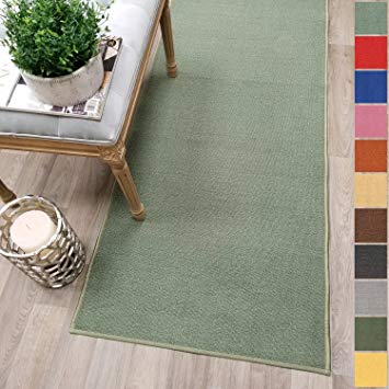 Custom Size Olive Green Solid Plain Rubber Backed Non-Slip Hallway Stair Runner Rug Carpet 22 inch Wide Choose Your Length 22in X 5ft