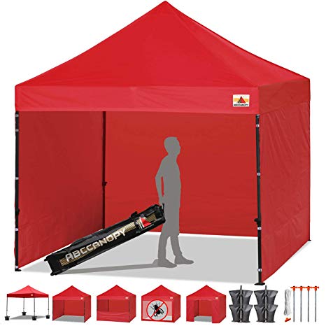 ABCCANOPY 10 x 10 Ez Pop-up Canopy Tent Commercial Instant Tents Market stall with 4 Removable Sidewalls and Roller Bag Bonus 4 Weight Bags and 10ft Screen Netting and 10ft Half Wall (RED)