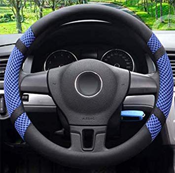 Steering Wheel Cover Microfiber Leather and Viscose, Breathable, Anti-Slip, Odorless, Warm in Winter and Cool in Summer, Universal (14''-14.25'', Blue)