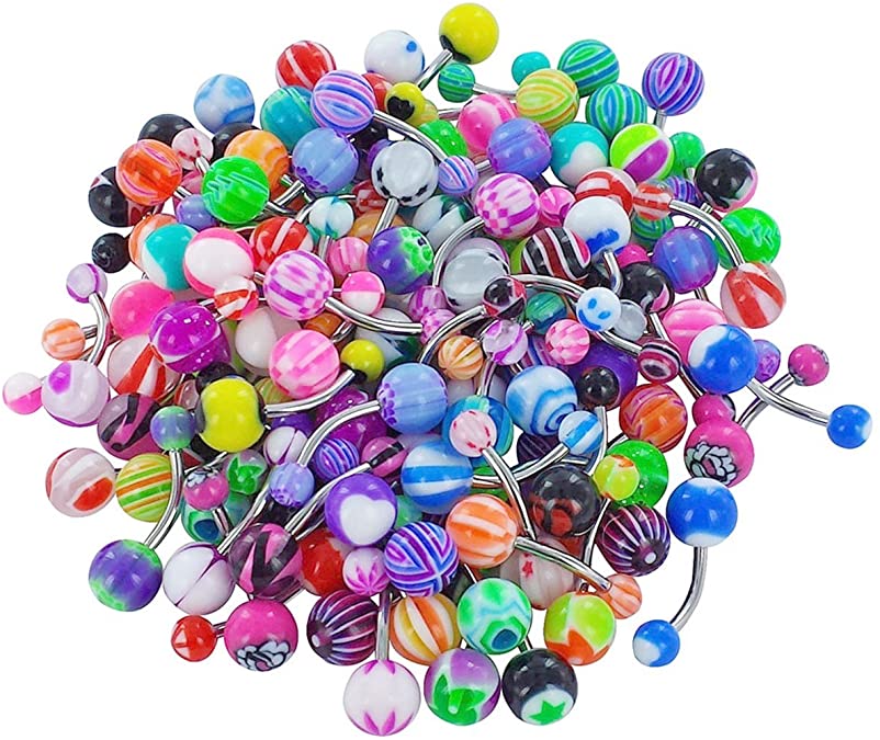 Bluelans 30x Colorful Sexy Belly Button Bar Navel Barbells Rings Body Piercing Jewellery Gift (Random Color)