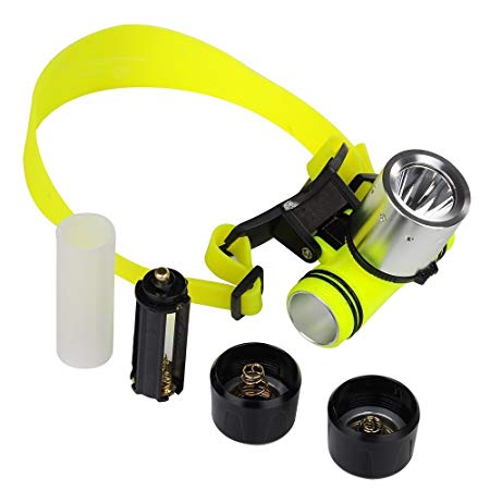 BESTUSN 1800Lm CREE T6 LED AAA/18650 Diving Swimming Headlamp Headlight Waterproof Underwater Diving Head Light Flashlight Torch Diver Diving Flashlight with Charger and Protected 18650 Batteries