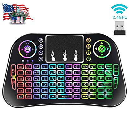 Wishpower 2.4GHz Mini Wireless Keyboard/PC Remote Keyboard,Touchpad Mouse Combo and Multimedia Keys,Rechargeable Li-ion Battery(Mini Keyboard for Android TV Box/Laptop/Smart TV) Multicolor Backlight.