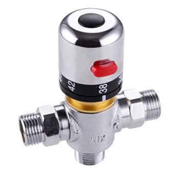 KES ML100 SOLID BRASS 3-Way Thermostatic Mixing Valve 1/2" IPS Male Connections, 68-119 ¨H Stepless Adjustment