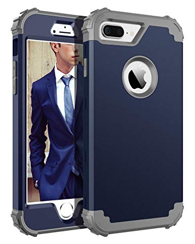 BENTOBEN iPhone 8 Plus Case, iPhone 7 Plus Case, 3 in 1 Hybrid Hard PC Soft Rubber Heavy Duty Sturdy Rugged Bumper Shockproof Full-Body Protective Phone Case for iPhone 7 Plus/8 Plus,Navy Blue/Gray