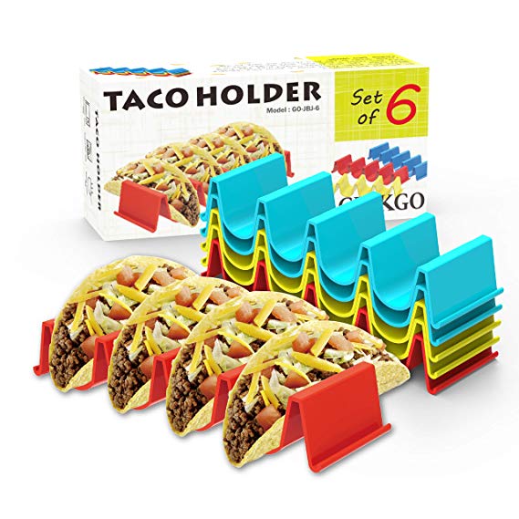 GINKGO Taco Holder Stand Set of 6 - Taco Truck Tray Style Rack Holds Up to 4 Tacos Each, PP Health Material Very Hard and Sturdy, Dishwasher Top Rack Safe, Microwave Safe