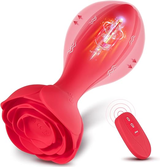 Vibrating Rose Butt Plug for Adults - UTIMI Inflatable Anal Plug Sex Toys Remote Control Anal Vibrator with Automatic Inflation and 10 Vibrating Modes for Man Woman Male Pleasure Prostate Massager