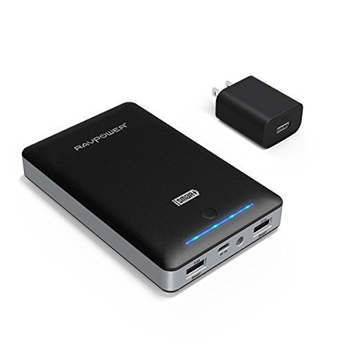 Power Bank 16750 RAVPower 16750mAh Portable Charger External Battery Pack Power Pack Battery Bank   2A Wall Charger (iSmart 2.0 Technology, Dual USB 5V/4.5A Output, Upgraded Capacity) for Nintendo Switch, iPhone 7, Galaxy S8, Moto Z, LG G5, Google Pixel XL, HTC 10 and More Devices - Black