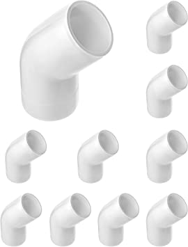 QWORK 1" 45 Degree Elbow PVC Fitting, 2 Way, 10 Pack, Furniture Grade, for Building Furniture and PVC Structures, White