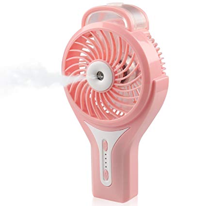 D-FantiX Portable Handheld Misting Fan Personal Cool Mist Humidifier Rechargeable Mini Fan Battery Operated/USB Powered USB Misting Humidifier for Home and Travel (Pink)