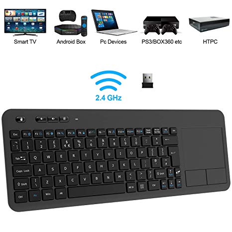 Wireless Keyboard, TedGem 2.4G Wireless Keyboard with Touchpad Keyboard Wireless Soft Touch Keyboard Ergonomic PC Touch Keyboard, Keyboard with Nano USB Receiver for Laptop/Mac/PC/Android TV