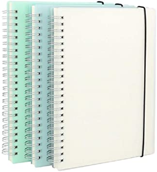 3 Pack A5 Spiral Bullet Dotted Journal with 120gsm Thick Paper, Dot Grid Spiral Notebook with Plastic Hardcover and Elastic Band Closure, 80 Sheets Per Pack 5.7x 8.3 inches