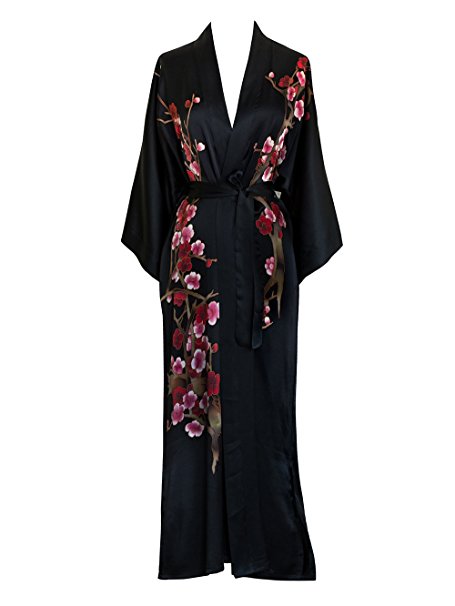 Old Shanghai Women's Silk Kimono Long Robe - Handpainted