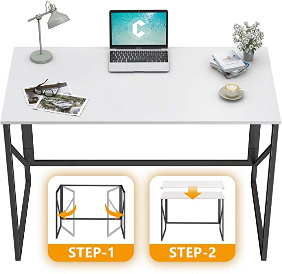 CubiCubi Computer Office Desk, Small Folding Writing Desk 39 Inch, Modern Simple Study Desk for Home Office Notebook Desk, Easy Assembly White