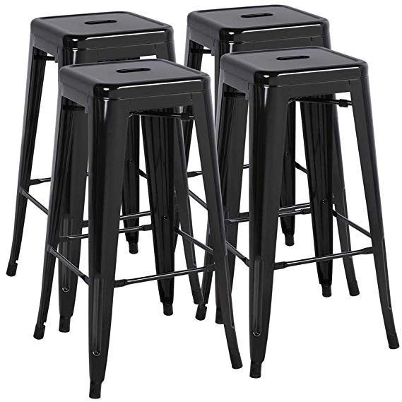 Yaheetech 30 Inches Metal Stools Barstools Set of 4 High Backless Stool Chairs Bar Height Stools Patio Furniture Indoor Outdoor Stackable Kitchen Stools Dining Chair, Black