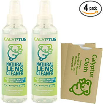 Calyptus Eyeglass Lens Cleaner Spray Care Kit | 100% Natural, Plant Based, Non-Toxic, and Safe | Alcohol Free, Ammonia Free, VOC Free | AR Safe for Coated Lenses | 16 oz Bundle with 2 Calyptus Cloths