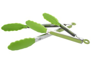 Best Silicone Tip Tongs Set of 2 By Chef Frog for Home Barbecue and Professional Use Featuring Our Stay-Cool Stainless Steel Handle 9 and 12