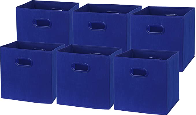 6 Pack - SimpleHouseware Foldable Cube Storage Bin with Handle, Dark Blue(12-Inch Cube)