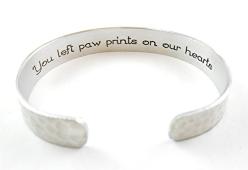 You left paw prints on our hearts ~ Pet memorial jewelry, dog memorial Bracelet, Cat memorial, Engraved Bracelet, Aluminum bracelet, Cuff Bracelet. Custom bracelet, personalized bracelet ~ f