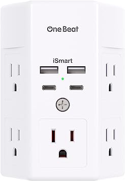 Multi Plug Outlet, Surge Protector, 5 Outlet Extender with 4 USB Charging Ports (2 USB C), USB Wall Charger, 3-Sided 1800J Power Strip Outlets Splitter Wall Plug Adapter Spaced for Home Office Dorm