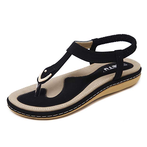 DolphinBanana Women Bohemian Glitter Summer Flat Sandals T Strap Prime Thong Shoes, Beach Sandals for Women